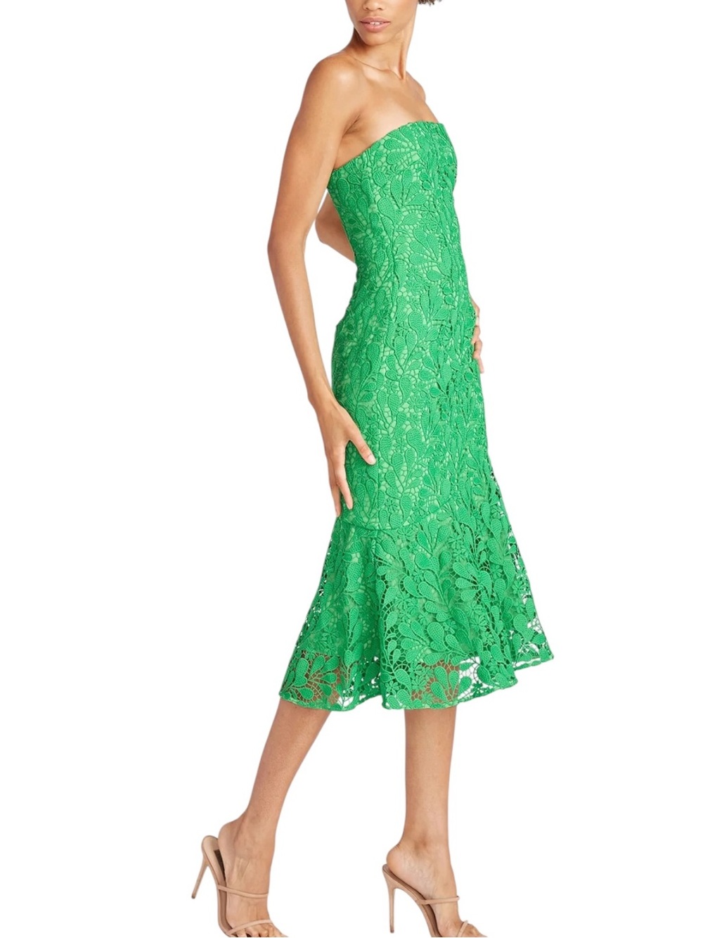 AMUR Amabella Floral Lace Dress Size 4 Kelly Green Strapless Midi Cocktail NWT